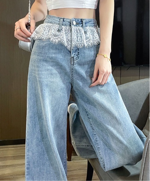 &soiree(アンドソワレ)の「ウエストレース付きデザインセミフレアデニムパンツ(デニムパンツ・レディース・ブルー/インディゴブルー・SMALL/MEDIUM/LARGE/X-LARGE/X-SMALL)」の8枚目の写真