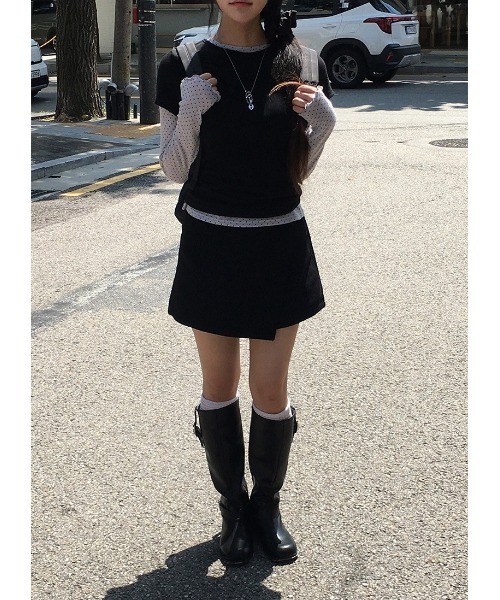 anyonemore（エニワンモア）の「メロウフリルドット長袖Tシャツ+ベーシック半袖Tシャツセット（Tシャツ/カットソー・レディース・ブラック・FREE）」の11枚目の写真
