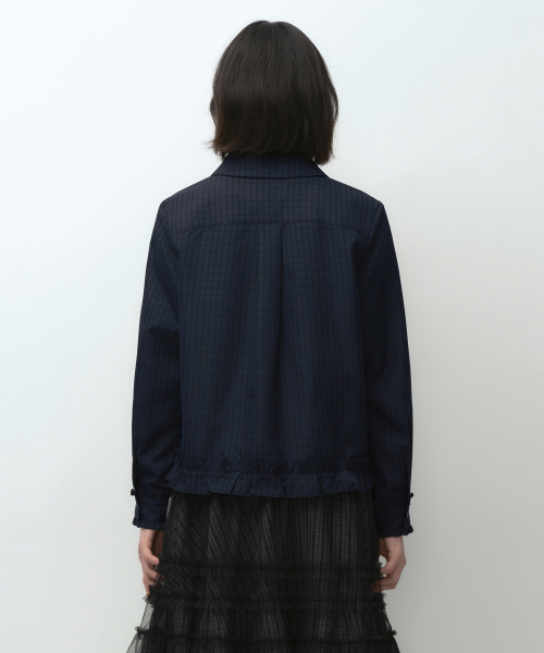 MUSINSA STANDARD WOMAN（ムシンサスタンダードウーマン）の「[オヘシオコラボ] チェックフリルブラウス [ネイビー]（シャツ/ブラウス・レディース・その他・SMALL/MEDIUM）」の3枚目の写真