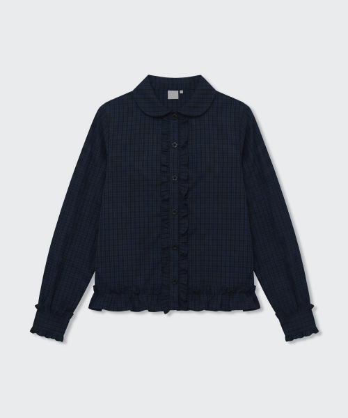 MUSINSA STANDARD WOMAN（ムシンサスタンダードウーマン）の「[オヘシオコラボ] チェックフリルブラウス [ネイビー]（シャツ/ブラウス・レディース・その他・SMALL/MEDIUM）」の4枚目の写真