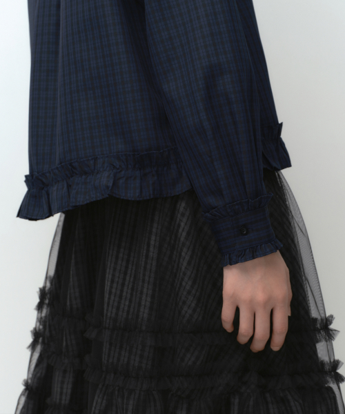 MUSINSA STANDARD WOMAN（ムシンサスタンダードウーマン）の「[オヘシオコラボ] チェックフリルブラウス [ネイビー]（シャツ/ブラウス・レディース・その他・SMALL/MEDIUM）」の7枚目の写真