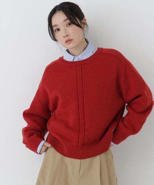 NATURAL BEAUTY BASIC（ナチュラルビューティーベーシック）の「クルーネックニット（ニット/セーター・レディース・ライトグリーン/オフホワイト/レッド・FREE）」の3枚目の写真