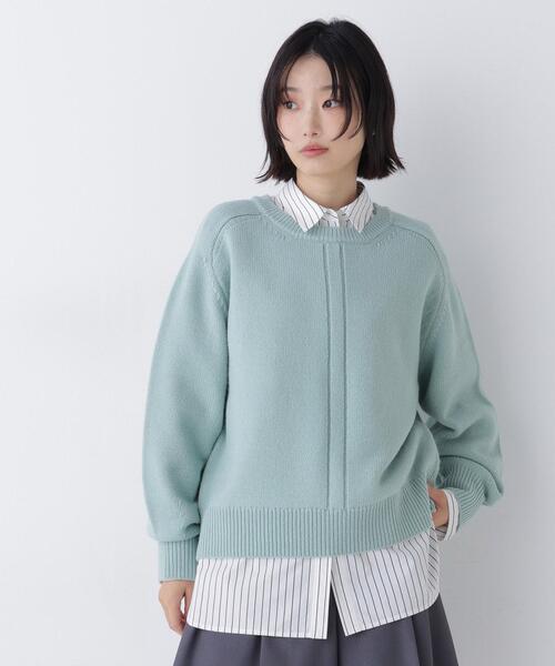 NATURAL BEAUTY BASIC（ナチュラルビューティーベーシック）の「クルーネックニット（ニット/セーター・レディース・ライトグリーン/オフホワイト/レッド・FREE）」の2枚目の写真