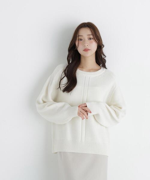 NATURAL BEAUTY BASIC（ナチュラルビューティーベーシック）の「クルーネックニット（ニット/セーター・レディース・ライトグリーン/オフホワイト/レッド・FREE）」の5枚目の写真