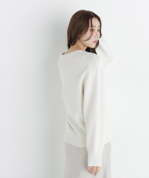 NATURAL BEAUTY BASIC（ナチュラルビューティーベーシック）の「クルーネックニット（ニット/セーター・レディース・ライトグリーン/オフホワイト/レッド・FREE）」の7枚目の写真
