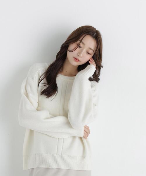 NATURAL BEAUTY BASIC（ナチュラルビューティーベーシック）の「クルーネックニット（ニット/セーター・レディース・ライトグリーン/オフホワイト/レッド・FREE）」の9枚目の写真