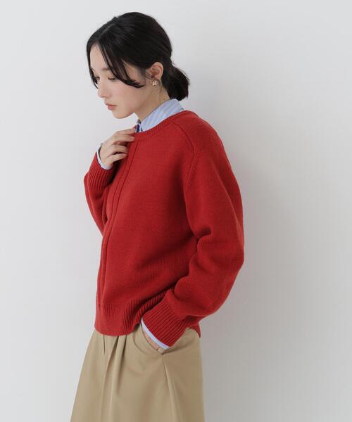 NATURAL BEAUTY BASIC（ナチュラルビューティーベーシック）の「クルーネックニット（ニット/セーター・レディース・ライトグリーン/オフホワイト/レッド・FREE）」の13枚目の写真