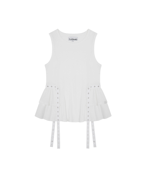 TUOMIO（トゥオミオ）の「EYELET BELTED TANK TOP [WHITE]（Tシャツ/カットソー・レディース・その他・1/2）」の2枚目の写真