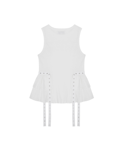 TUOMIO（トゥオミオ）の「EYELET BELTED TANK TOP [WHITE]（Tシャツ/カットソー・レディース・その他・1/2）」の3枚目の写真