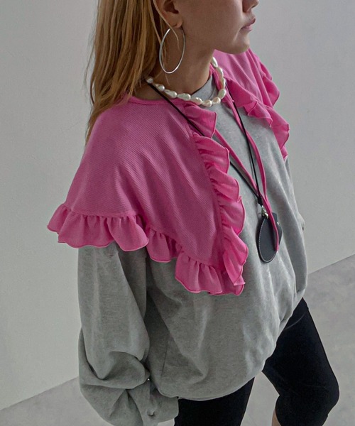bohmal(ボマール)の「シアーワッフルVネックフリルカラートップス(Tシャツ/カットソー・レディース・ライム/ピンク/ブラウン/オフホワイト/パープル・FREE)」の10枚目の写真