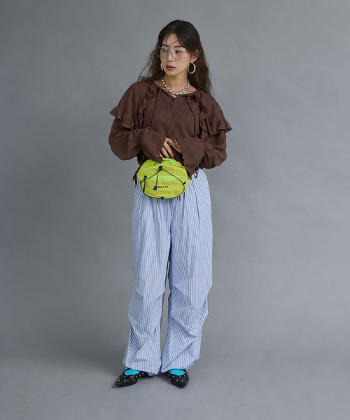bohmal(ボマール)の「シアーワッフルVネックフリルカラートップス(Tシャツ/カットソー・レディース・ライム/ピンク/ブラウン/オフホワイト/パープル・FREE)」の12枚目の写真