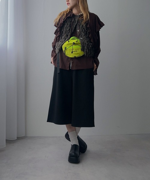 bohmal(ボマール)の「シアーワッフルVネックフリルカラートップス(Tシャツ/カットソー・レディース・ライム/ピンク/ブラウン/オフホワイト/パープル・FREE)」の17枚目の写真