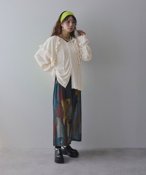 bohmal(ボマール)の「シアーワッフルVネックフリルカラートップス(Tシャツ/カットソー・レディース・ライム/ピンク/ブラウン/オフホワイト/パープル・FREE)」の19枚目の写真