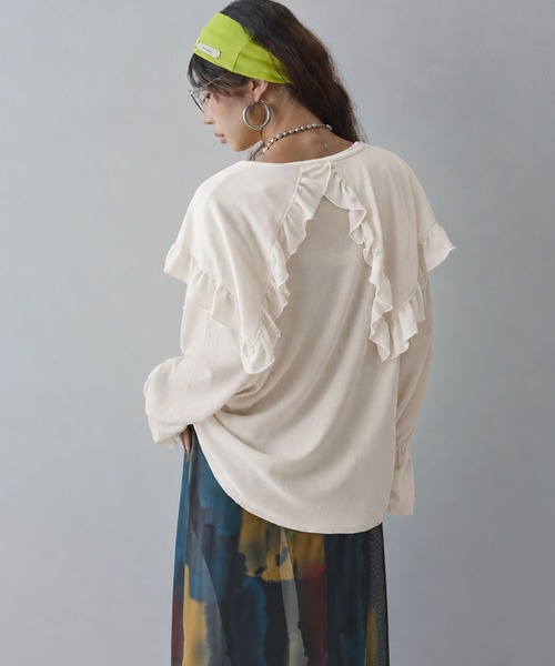 bohmal(ボマール)の「シアーワッフルVネックフリルカラートップス(Tシャツ/カットソー・レディース・ライム/ピンク/ブラウン/オフホワイト/パープル・FREE)」の20枚目の写真