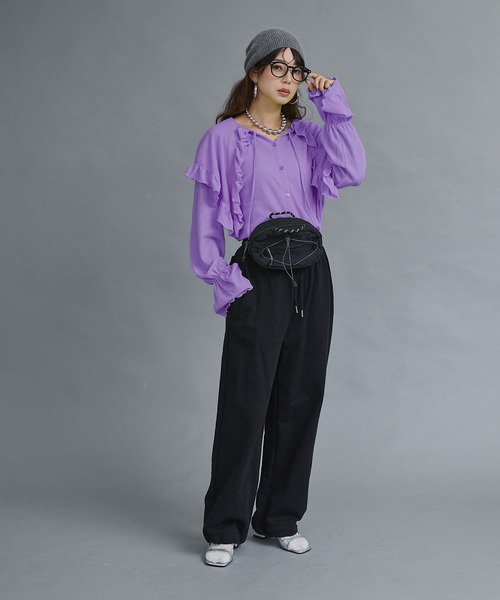 bohmal(ボマール)の「シアーワッフルVネックフリルカラートップス(Tシャツ/カットソー・レディース・ライム/ピンク/ブラウン/オフホワイト/パープル・FREE)」の22枚目の写真