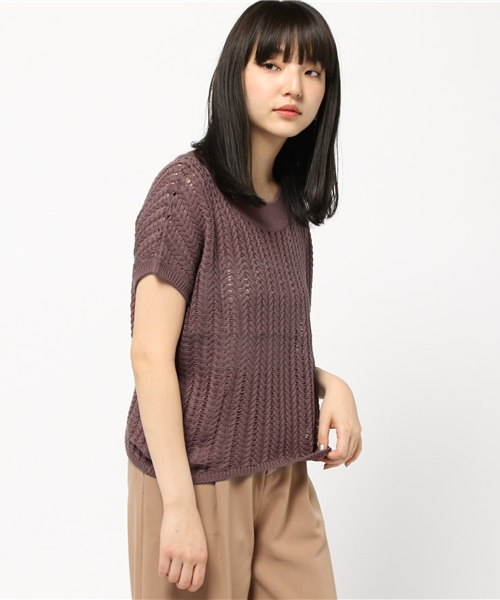 AZUL ENCANTO（アズールエンカント）の「透かし編ニットプルオーバー（ニット/セーター・レディース・ネイビー/トップグレー/ホワイト/ダークブラウン/サーモンピンク・SMALL/MEDIUM）」の4枚目の写真