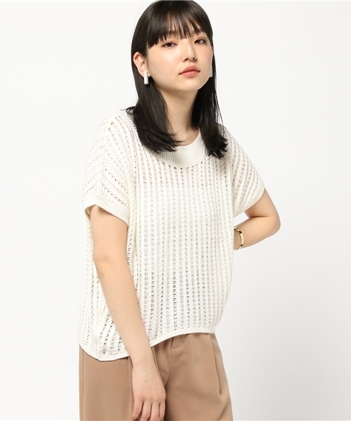 AZUL ENCANTO（アズールエンカント）の「透かし編ニットプルオーバー（ニット/セーター・レディース・ネイビー/トップグレー/ホワイト/ダークブラウン/サーモンピンク・SMALL/MEDIUM）」の2枚目の写真