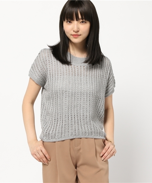 AZUL ENCANTO（アズールエンカント）の「透かし編ニットプルオーバー（ニット/セーター・レディース・ネイビー/トップグレー/ホワイト/ダークブラウン/サーモンピンク・SMALL/MEDIUM）」の3枚目の写真