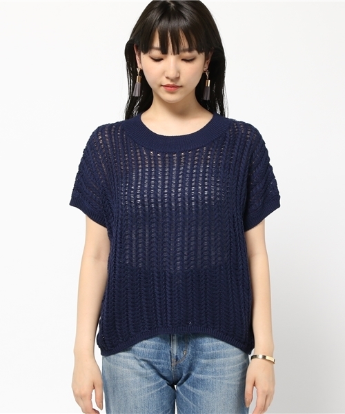 AZUL ENCANTO（アズールエンカント）の「透かし編ニットプルオーバー（ニット/セーター・レディース・ネイビー/トップグレー/ホワイト/ダークブラウン/サーモンピンク・SMALL/MEDIUM）」の6枚目の写真