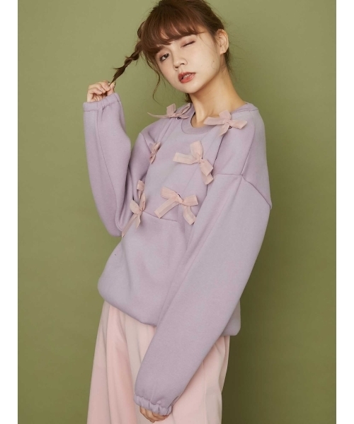 merry jenny（メリージェニー）の「リボンつなぎトレーナー（スウェット・レディース・オフホワイト/グレー/ラベンダー・FREE）」の3枚目の写真