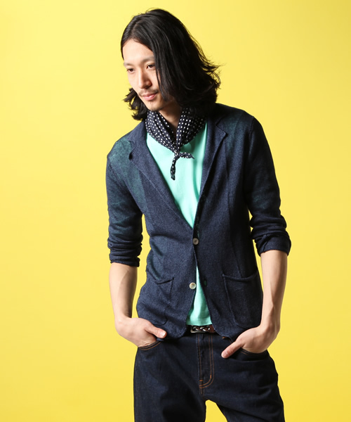 MEN'S BIGI（メンズビギ）の「【スマート5月号47P 山本裕典さん着用】リネンニットジャケット（カーディガン/ボレロ・メンズ・ブルー/ネイビー/オレンジ・SMALL/MEDIUM/LARGE/LL）」の2枚目の写真