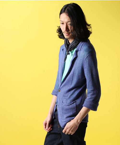 MEN'S BIGI（メンズビギ）の「【スマート5月号47P 山本裕典さん着用】リネンニットジャケット（カーディガン/ボレロ・メンズ・ブルー/ネイビー/オレンジ・SMALL/MEDIUM/LARGE/LL）」の4枚目の写真