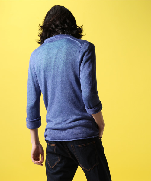 MEN'S BIGI（メンズビギ）の「【スマート5月号47P 山本裕典さん着用】リネンニットジャケット（カーディガン/ボレロ・メンズ・ブルー/ネイビー/オレンジ・SMALL/MEDIUM/LARGE/LL）」の5枚目の写真