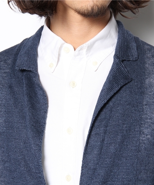 MEN'S BIGI（メンズビギ）の「【スマート5月号47P 山本裕典さん着用】リネンニットジャケット（カーディガン/ボレロ・メンズ・ブルー/ネイビー/オレンジ・SMALL/MEDIUM/LARGE/LL）」の7枚目の写真