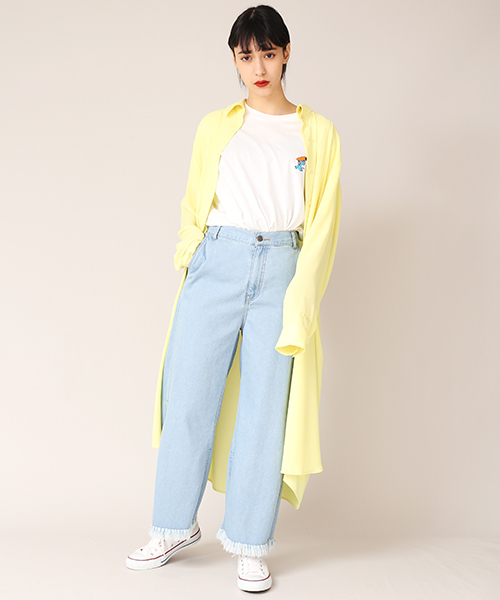 PUNYUS(プニュズ)の「シフォンロングシャツワンピース(シャツワンピース・レディース・ベージュ/オフホワイト/ブラック/イエロー・1/2/3/4)」の1枚目の写真