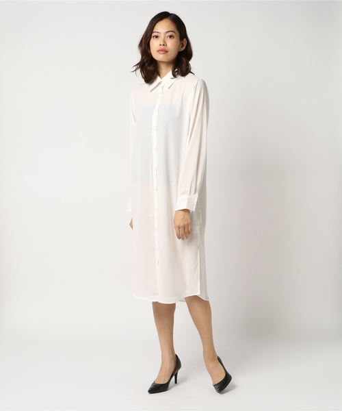 PUNYUS(プニュズ)の「シフォンロングシャツワンピース(シャツワンピース・レディース・ベージュ/オフホワイト/ブラック/イエロー・1/2/3/4)」の5枚目の写真