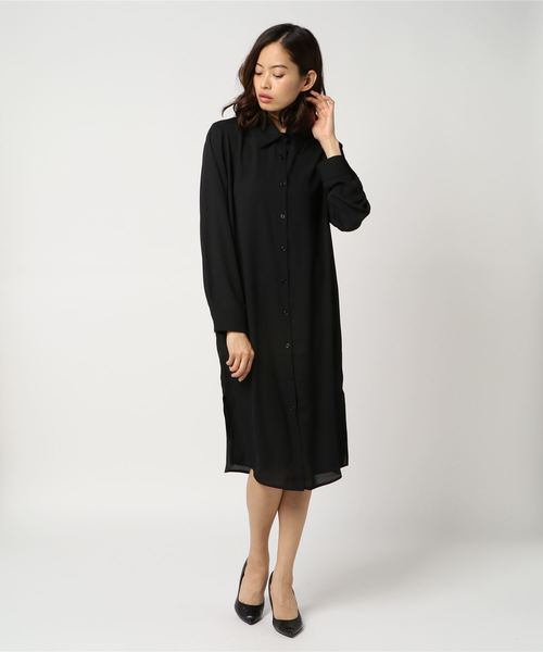 PUNYUS(プニュズ)の「シフォンロングシャツワンピース(シャツワンピース・レディース・ベージュ/オフホワイト/ブラック/イエロー・1/2/3/4)」の3枚目の写真