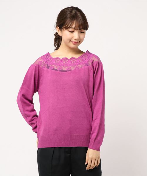 GeeRA（ジーラ）の「デコルテスカラレースニット（ニット/セーター・レディース・ブラック/パープル・X-LARGE/SMALL/LARGE/MEDIUM）」の7枚目の写真