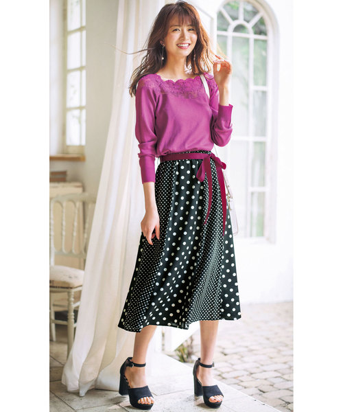 GeeRA（ジーラ）の「デコルテスカラレースニット（ニット/セーター・レディース・ブラック/パープル・X-LARGE/SMALL/LARGE/MEDIUM）」の5枚目の写真