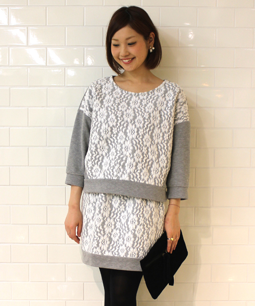 mystic（ミスティック）の「裏毛×レースタイトスカート（スカート・レディース・ブラック/オフホワイト/グレー・ﾌﾘ-）」の3枚目の写真