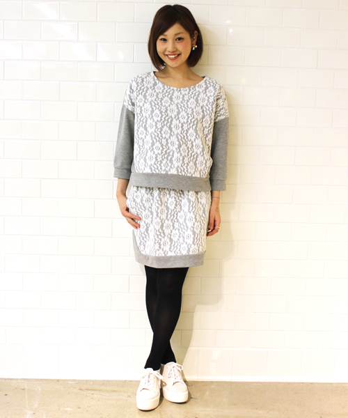 mystic（ミスティック）の「裏毛×レースタイトスカート（スカート・レディース・ブラック/オフホワイト/グレー・ﾌﾘ-）」の11枚目の写真