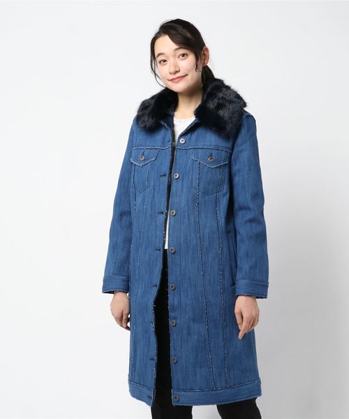 Levi's Made & Crafted(リーバイスメイドアンドクラフテッド)の「LEVI'S(R) MADE & CRAFTED(R) TRUCKER TRENCH BONDED INDIGO INDIGO(トレンチコート・レディース・ブルー・S/XS)」の1枚目の写真