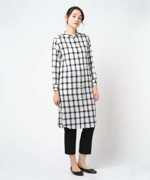 FLUID（フルイド）の「Fluid.(フルイド)チェックロングシャツ LFD19S7525（シャツ/ブラウス・レディース・ホワイト/ブラック・1/2）」の2枚目の写真