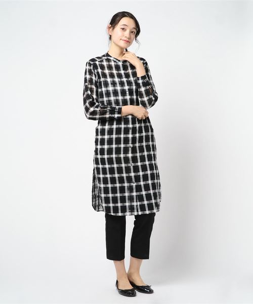 FLUID（フルイド）の「Fluid.(フルイド)チェックロングシャツ LFD19S7525（シャツ/ブラウス・レディース・ホワイト/ブラック・1/2）」の5枚目の写真