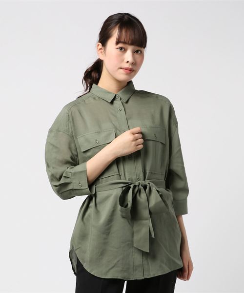 DISCOAT（ディスコート）の「テンセルミリタリー両ポケシャツ（シャツ/ブラウス・レディース・ベージュ/カーキ・MEDIUM/LARGE）」の2枚目の写真