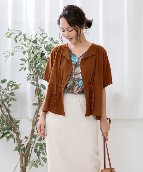 KOBE LETTUCE（コウベレタス）の「フロントリボンウエストギャザーブラウス[C3885]（シャツ/ブラウス・レディース・オフホワイト/ダークオレンジ/カーキ/ピンク・FREE）」の4枚目の写真