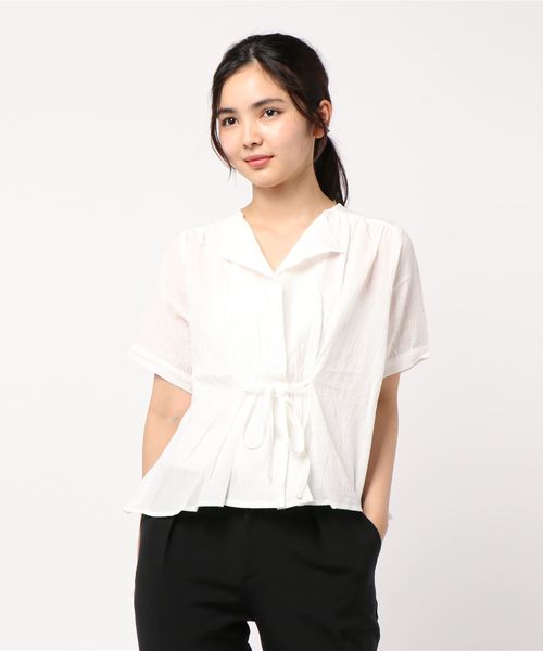 KOBE LETTUCE（コウベレタス）の「フロントリボンウエストギャザーブラウス[C3885]（シャツ/ブラウス・レディース・オフホワイト/ダークオレンジ/カーキ/ピンク・FREE）」の7枚目の写真