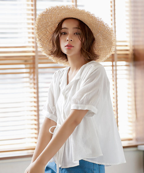 KOBE LETTUCE（コウベレタス）の「フロントリボンウエストギャザーブラウス[C3885]（シャツ/ブラウス・レディース・オフホワイト/ダークオレンジ/カーキ/ピンク・FREE）」の12枚目の写真