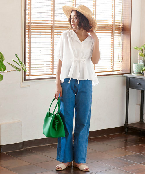 KOBE LETTUCE（コウベレタス）の「フロントリボンウエストギャザーブラウス[C3885]（シャツ/ブラウス・レディース・オフホワイト/ダークオレンジ/カーキ/ピンク・FREE）」の13枚目の写真