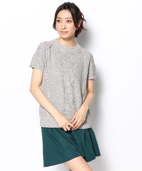 CIAOPANIC（チャオパニック）の「【Ciaopanic】　アラン柄半袖P/O（ニット/セーター・レディース・グレー/レッド/ネイビー/アイボリー・FREE）」の14枚目の写真