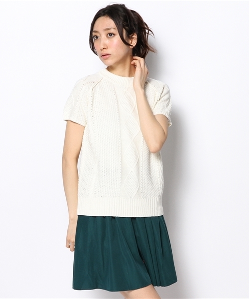 CIAOPANIC（チャオパニック）の「【Ciaopanic】　アラン柄半袖P/O（ニット/セーター・レディース・グレー/レッド/ネイビー/アイボリー・FREE）」の12枚目の写真