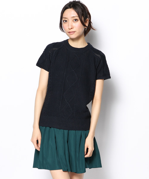 CIAOPANIC（チャオパニック）の「【Ciaopanic】　アラン柄半袖P/O（ニット/セーター・レディース・グレー/レッド/ネイビー/アイボリー・FREE）」の5枚目の写真