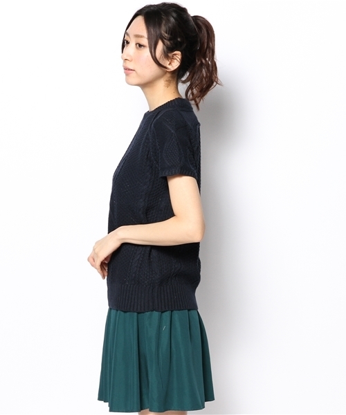 CIAOPANIC（チャオパニック）の「【Ciaopanic】　アラン柄半袖P/O（ニット/セーター・レディース・グレー/レッド/ネイビー/アイボリー・FREE）」の6枚目の写真