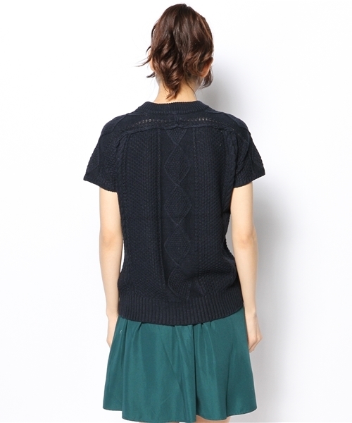 CIAOPANIC（チャオパニック）の「【Ciaopanic】　アラン柄半袖P/O（ニット/セーター・レディース・グレー/レッド/ネイビー/アイボリー・FREE）」の7枚目の写真