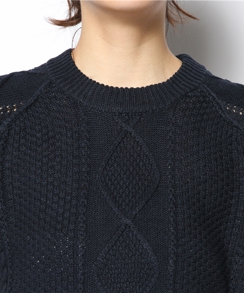 CIAOPANIC（チャオパニック）の「【Ciaopanic】　アラン柄半袖P/O（ニット/セーター・レディース・グレー/レッド/ネイビー/アイボリー・FREE）」の8枚目の写真