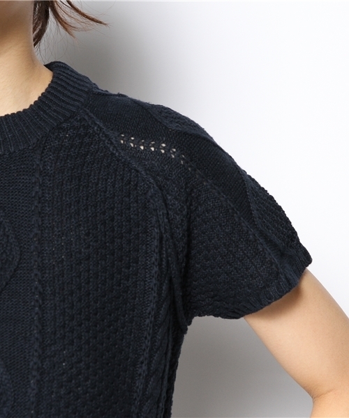 CIAOPANIC（チャオパニック）の「【Ciaopanic】　アラン柄半袖P/O（ニット/セーター・レディース・グレー/レッド/ネイビー/アイボリー・FREE）」の9枚目の写真